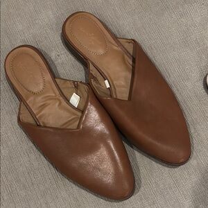 Brown Leather Slip-On Mules